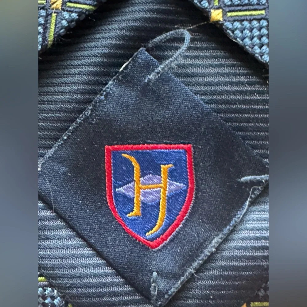 Henry Jacobson Blue Silk Tie with Geometric Pattern (Flaw on Back)